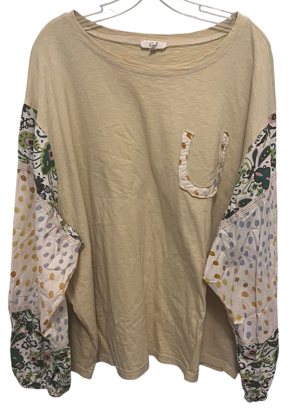Easel Oversized Patchwork Sleeve Women's Top - Picture 2 of 6